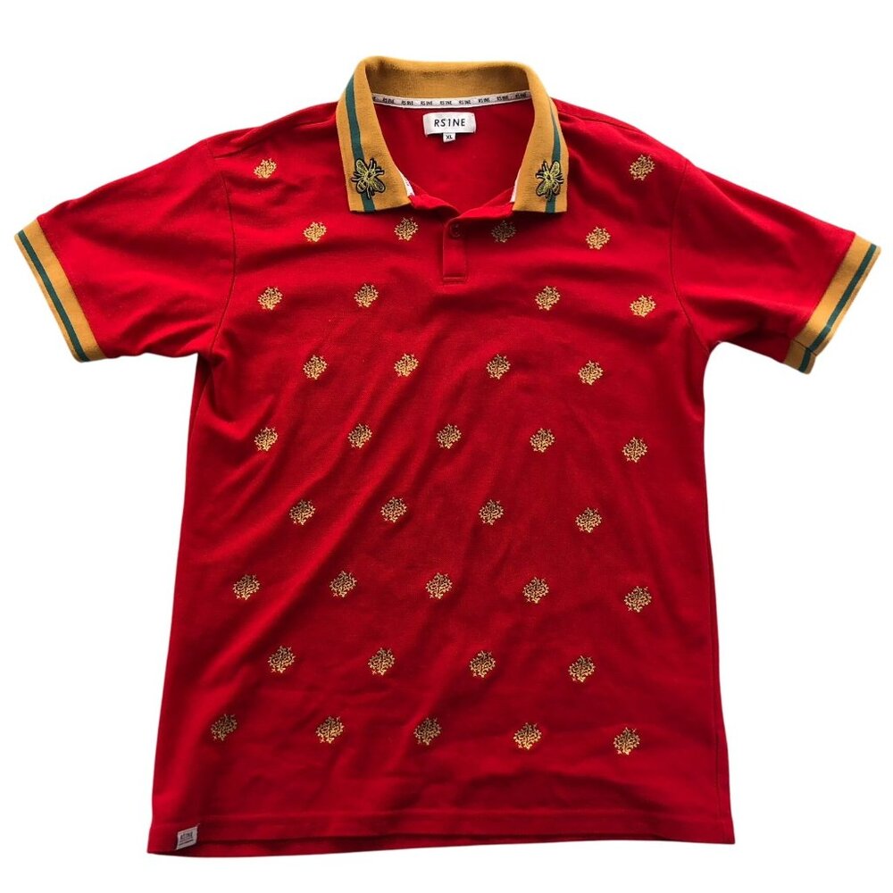 RS1NE Womens Polo Shirt XL Red Short Sleve Embroidered Classic Retro Casual Y2K